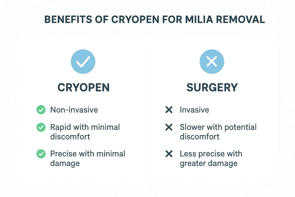 Benefits of cryopen for milia removal The Potteries compared to surgical treatments.