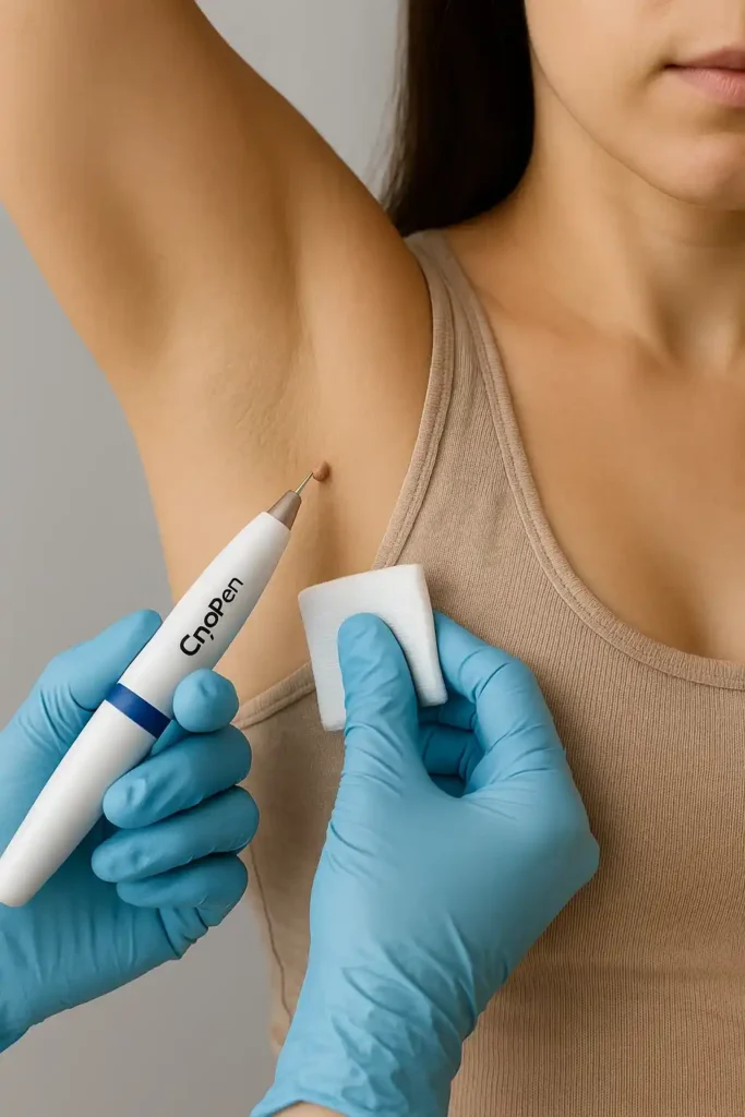 woman having cryopen to remove underarm skin tags The Potteries