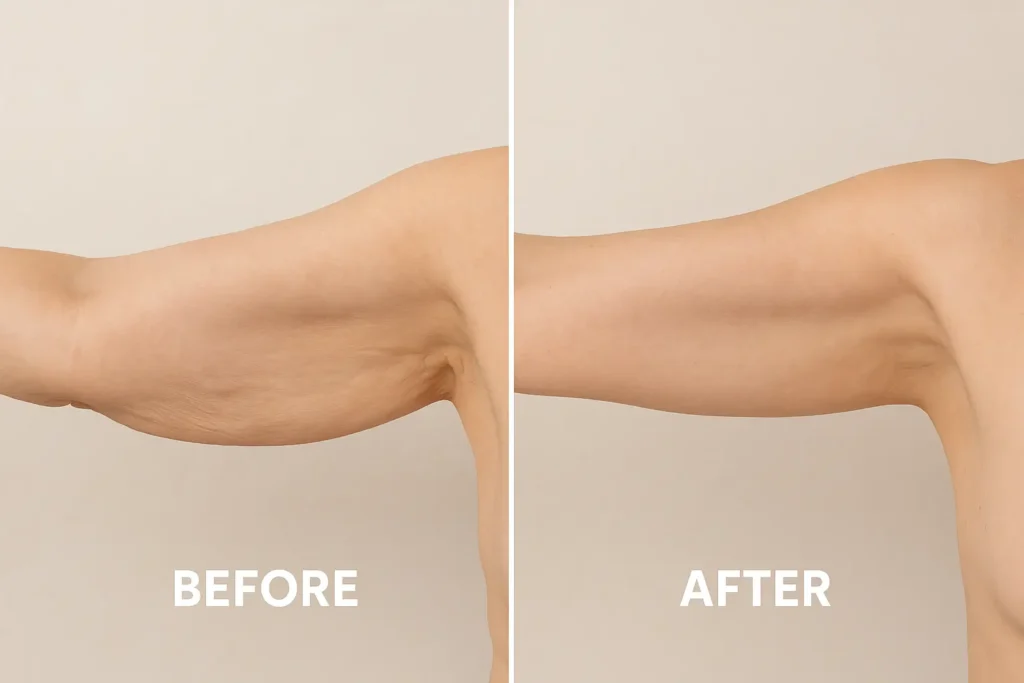 Picture of LA LIPO The Potteries before and after results of skin tightening treatment on the upper arms.